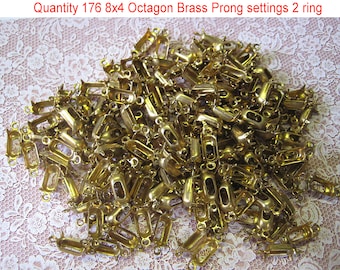 Qty 176 8x4 Octagon Brass Prong Settings 2 Ring