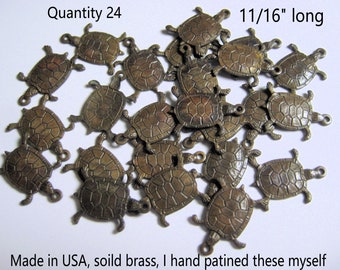 24 Solid Brass Turtle Charms Findings I put on the Patina