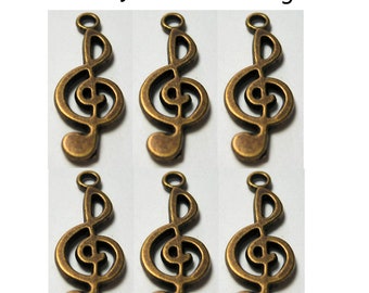 18 Antique Bronze Musical Clef Note Charms Findings