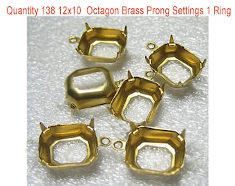 Qty 138  1 Ring 12x10 Octagon Brass Prong Settings