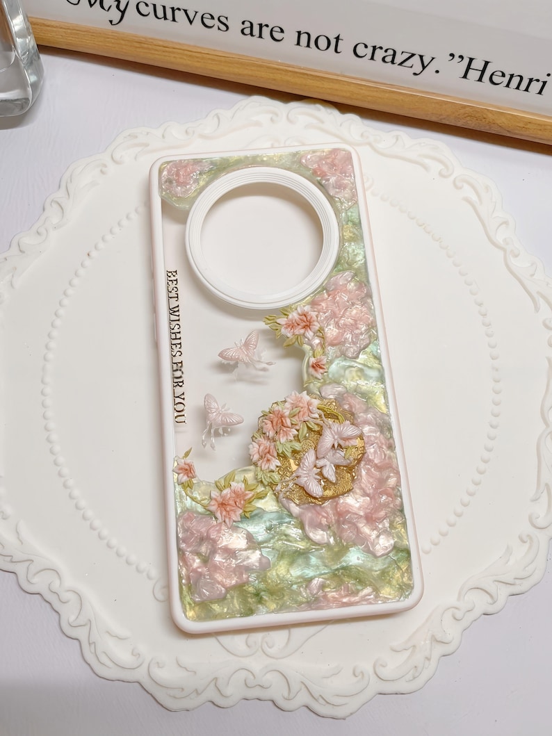 Handmade 3D Floral Butterfly Phone Case – Cream Glue Art with Pearlescent Flowers, Girl Aesthetic, Gift for Her - iPhone Samsung Google. image 4