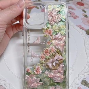 Handmade 3D Floral Butterfly Phone Case – Cream Glue Art with Pearlescent Flowers, Girl Aesthetic, Gift for Her - iPhone Samsung Google. image 2