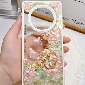 Handmade 3D Floral Butterfly Phone Case – Cream Glue Art with Pearlescent Flowers, Girl Aesthetic, Gift for Her - iPhone Samsung Google. image 5