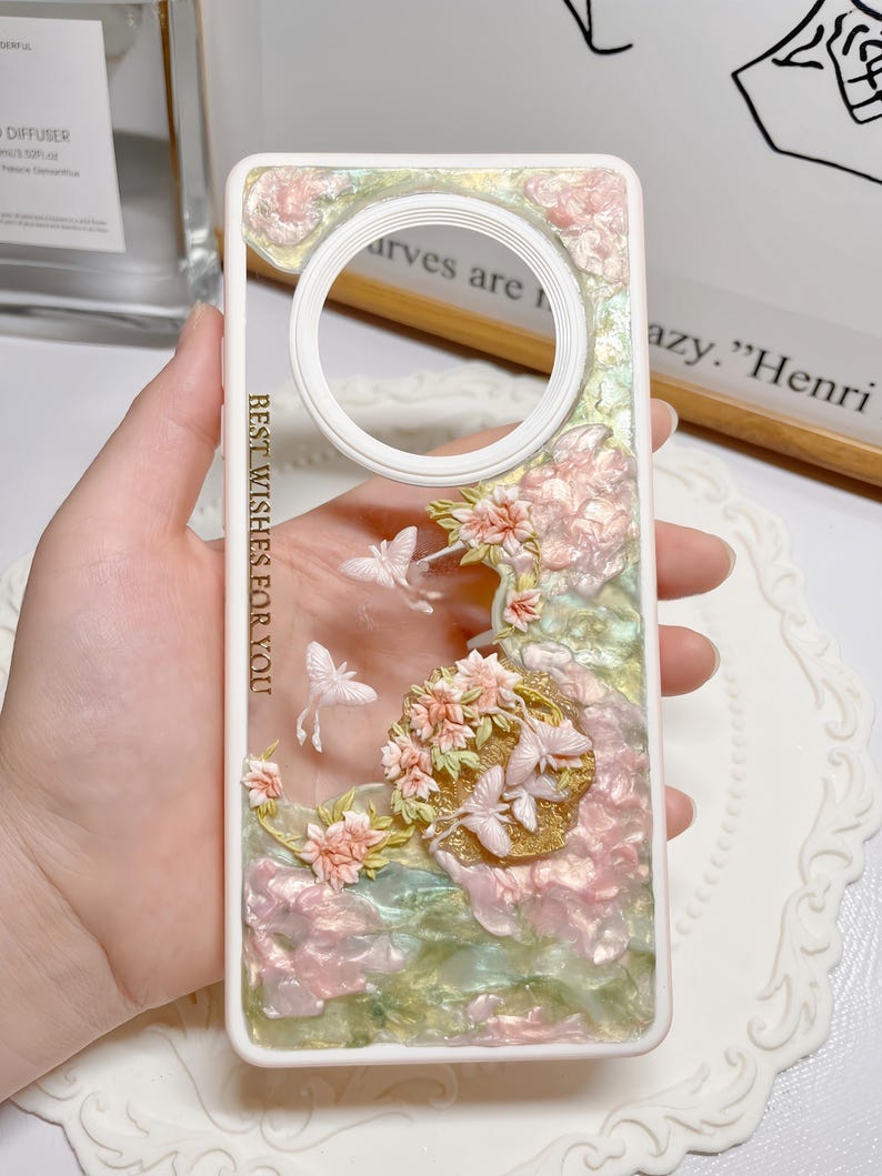 Handmade 3D Floral Butterfly Phone Case – Cream Glue Art with Pearlescent Flowers, Girl Aesthetic, Gift for Her - iPhone Samsung Google. image 5