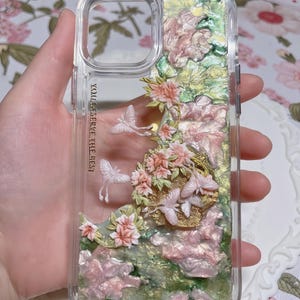 Handmade 3D Floral Butterfly Phone Case – Cream Glue Art with Pearlescent Flowers, Girl Aesthetic, Gift for Her - iPhone Samsung Google. image 3