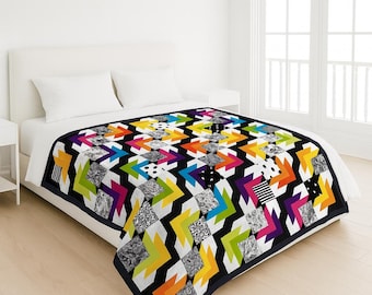 Geometrische Quilt Anleitung | Modernes Patchwork Nähprojekt PDF Schnittmuster Kingsize
