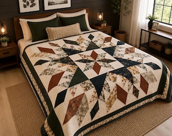 Midnight Starburst Quilt Pattern PDF | 86x86 Size Quilt | Rustic Lone Star Quilt Pattern | Instant Download
