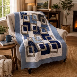 Easy Quilt Pattern, Modern Clean Design - Geometric Patchwork, Beginner Friendly, Guided Instructions | PDF, 56"x72