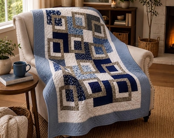 Easy Quilt Pattern, Modern Clean Design - Geometric Patchwork, Beginner Friendly, Guided Instructions | PDF, 56"x72