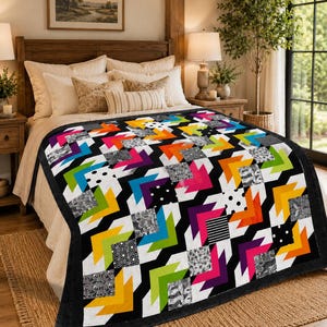 Geometric Quilt Pattern | Modern Patchwork Sewing Project (PDF Pattern)King:98" x116"