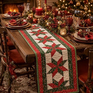 Christmas Table Runner Pattern PDF - Quilted Star Runner 20x68, Instant Download