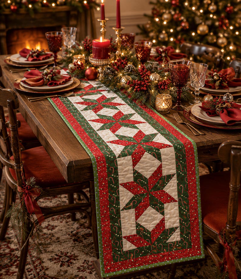 Christmas Table Runner Pattern PDF - Quilted Star Runner 20x68, Instant ...