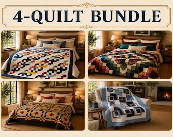 Quilt Pattern Bundle, Confident Beginner Projects | PDF Download | 4 Designs, Modern Bed Sizes, Printable