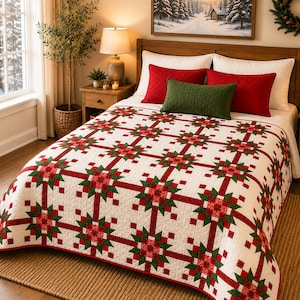 Moonlight Garden Quilt Pattern PDF, Easy Geometric Patchwork 90"x108"
