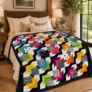 Autumn Leaves Quilt, Modern Geometric Pattern | Pdf Sewing Guide | King-Size 98 X 116 Finished