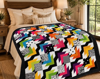 Autumn Leaves Quilt, Modern Geometric Pattern | Pdf Sewing Guide | King-Size 98 X 116 Finished