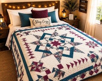 Starbound Quilt Pdf, Modern Geometric Pattern | Patchwork, Beginner Friendly | Finished 84×84 Inches