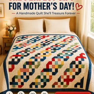 Autumn Roses Quilt Pattern PDF, Easy Geometric Patchwork (112" x 112")