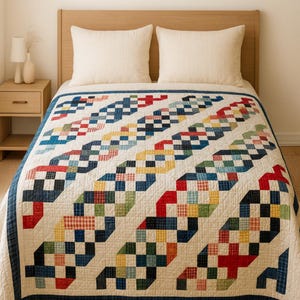 Autumn Roses Quilt Pattern PDF, Easy Geometric Patchwork (112" x 112")