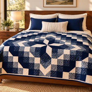 Aurora Star Quilt, Modern Patchwork Beginner | PDF Pattern, Tonal Low-Volume To High-Contrast | 108x108
