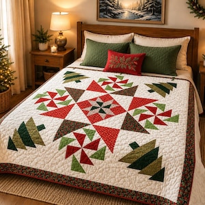 Holiday Decor Quilt, Christmas Starburst Pattern, Beginner Friendly PDF, 110 Inch Square, Festive Patchwork