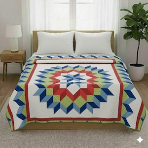 Prisme Géométrique Quilt Pattern PDF, Size 114"x114",  95"x95", 76"x76" .