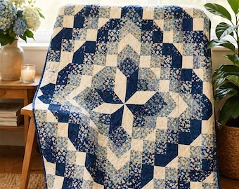 Patrón de colcha Aurora Star en PDF, 274 x 274 cm / Colcha moderna de patchwork / Descarga instantánea / Ideal para principiantes