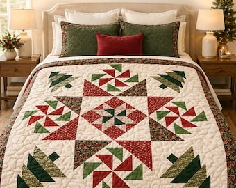 Modello PDF per trapunta natalizia a stella, trapunta per le feste, adatta ai principianti, patchwork festivo, trapunta facile, dimensioni: 110" x 110"