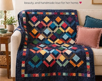 Sunny Garden Quilt Pattern, Easy Geometric Patchwork (PDF Pattern) Size:59"×82"