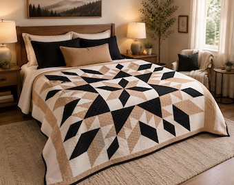Midnight Star Symphony Quilt Pattern PDF | 86x86 Size Quilt | Rustic Lone Star Quilt Pattern | Instant Download