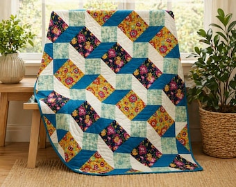 Timeless Blossom Quilt Pattern PDF | Easy Geometric Patchwork 60"x90"