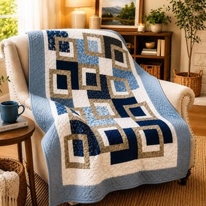 Easy Quilt Pattern, Modern Clean Design - Geometric Patchwork, Beginner Friendly, Guided Instructions | PDF, 56"x72