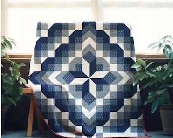 Midnight Star Quilt,  Size: 108&quot; x108&quot;,  Easy quilt PDF, Start sewing tonight!