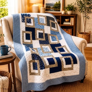 Easy Quilt Pattern, Modern Clean Design - Geometric Patchwork, Beginner Friendly, Guided Instructions | PDF, 56"x72