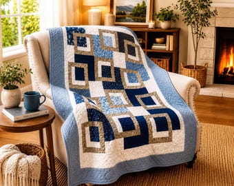 Easy Quilt Pattern, Modern Clean Design - Geometric Patchwork, Beginner Friendly, Guided Instructions | PDF, 56"x72