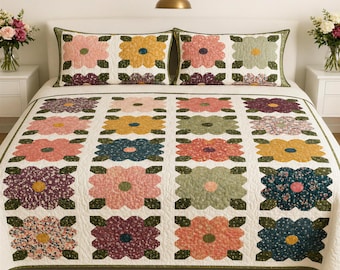 Morning Light Floral, Clean Modern Quilt Pattern - Easy Geometric Patchwork, Beginner Friendly | PDF, 58"x72