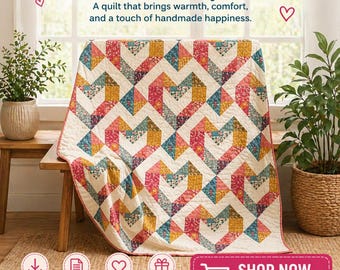 Geometric Sunburst Path Quilt Pattern | Beginner Friendly (PDF Pattern)Size: 51"x 66"