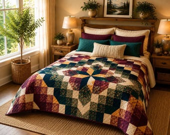 Aurora Star Quilt, Modern Patchwork Beginner | PDF Pattern, Tonal Low-Volume To High-Contrast | 108x108