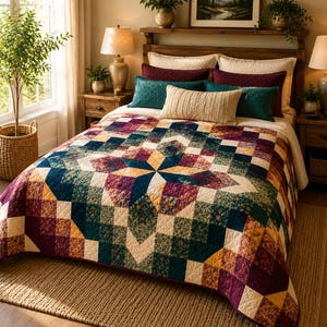 Aurora Star Quilt Pattern PDF 108"x108" | Modern Patchwork Quilt | Instant Download | Beginner Friendly