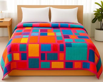 Urban Grid Quilt Pattern PDF | Easy Geometric Patchwork (68.5"x82.5")
