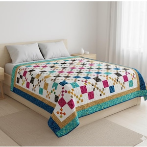 Golden Pathways Quilt Pattern, Easy Geometric Design (PDF Download)Size: 50"x64",