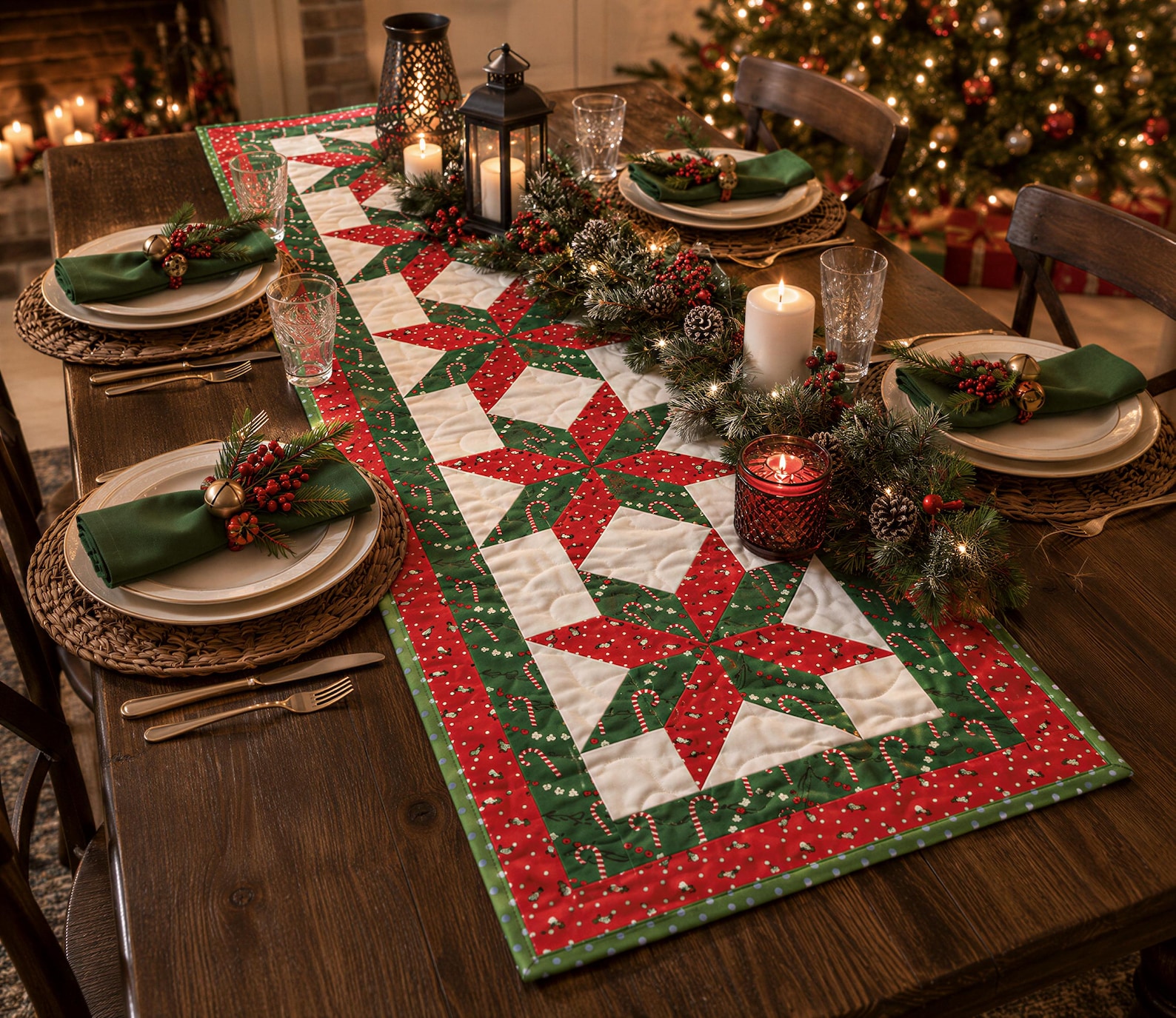 Christmas Table Runner Pattern PDF - Quilted Star Runner 20x68, Instant ...