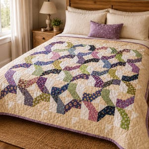 Starlight Spin Quilt, Clean Modern Floral Patchwork Pattern | PDF Sewing Template | Scrappy Piecing, 60"x72