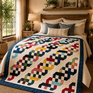 Autumn Roses Quilt Pattern PDF, Easy Geometric Patchwork (112" x 112")