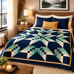 Colcha Estrela de Cristal, Padrão de Patchwork Moderno | PDF para Impressão, Tamanho 162,5 cm x 162,5 cm, Ideal para Iniciantes
