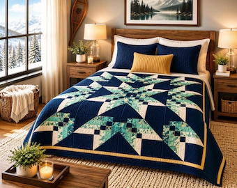 Crystal Star Quilt, Modern Patchwork Pattern | Printable PDF, 64" X 64" Throw, Beginner Friendly