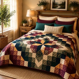 Aurora Star Quilt, Modern Patchwork Beginner | PDF Pattern, Tonal Low-Volume To High-Contrast | 108x108
