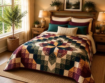 Aurora-Sternen-Quilt, Modernes Patchwork für Anfänger | PDF-Muster, Tonale Farbverläufe von dezent bis kontrastreich | 108 x 108 cm