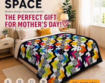 Geometrische Quilt Anleitung | Modernes Patchwork Nähprojekt PDF Schnittmuster Kingsize