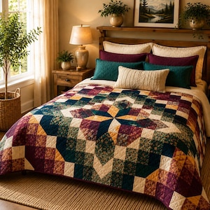Aurora Star Quilt, Modern Patchwork Beginner | PDF Pattern, Tonal Low-Volume To High-Contrast | 108x108